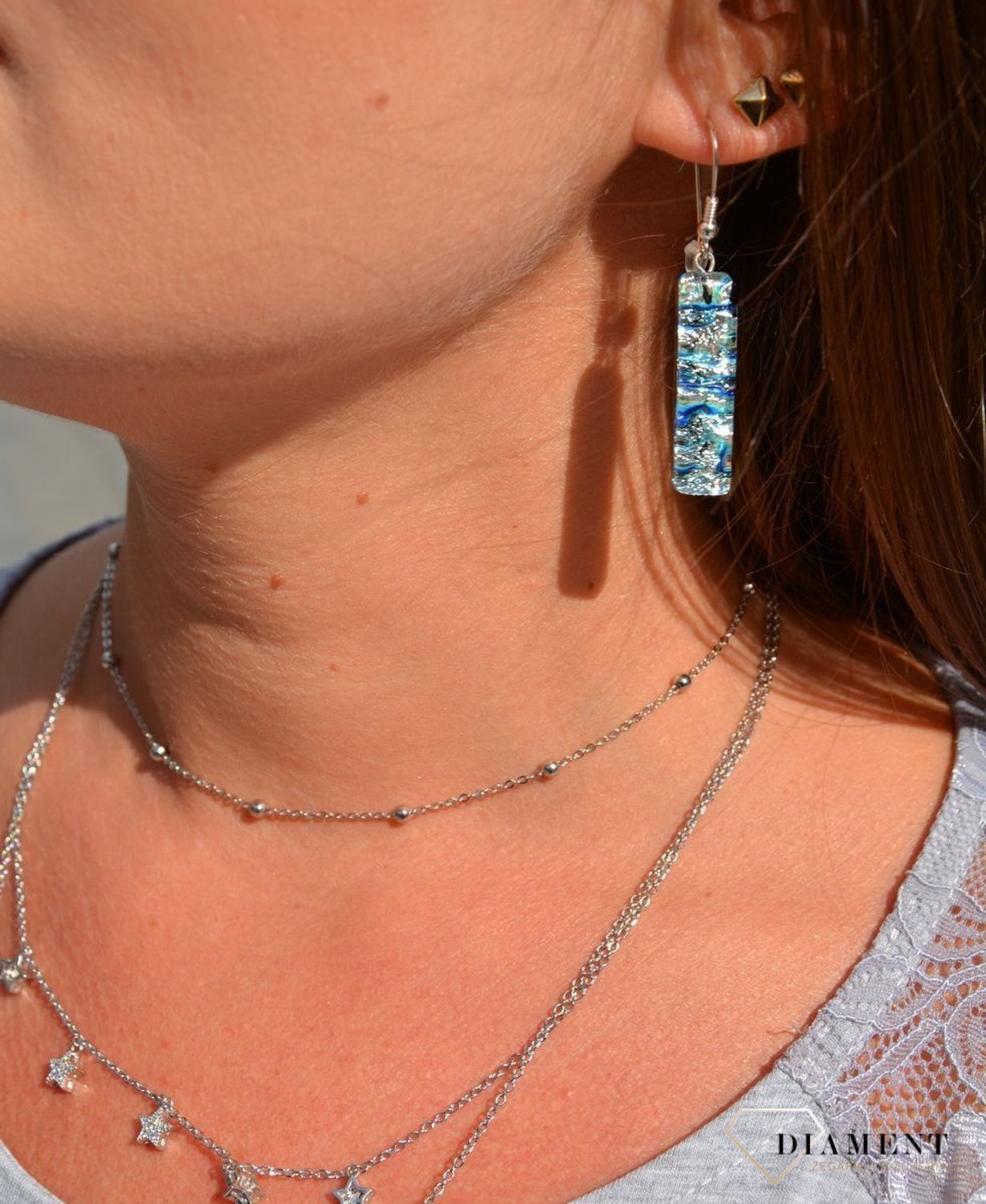 Kolczyki wiszące szkło weneckie niebiesko-srebrne Murano 08.jpg